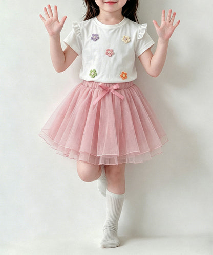 【aimoha-KIDS-】フラワーモチーフフリルTシャツ (SS)