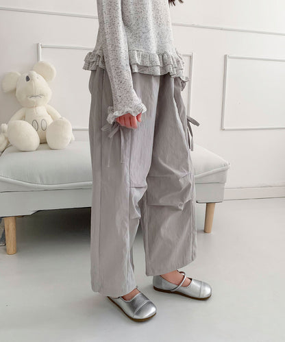 【aimoha-KIDS-】キッズ　サイドリボンティアードワイドパンツ