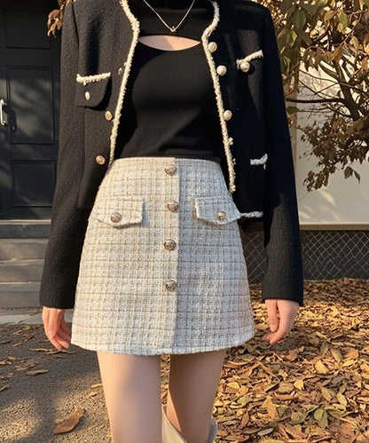 【Jasmine】ツイードフロントボタンミニスカート