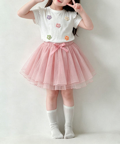 【aimoha-KIDS-】フラワーモチーフフリルTシャツ (SS)