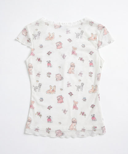 HOOK for girls　透かし編みレース切り替え半袖ニットTシャツ
