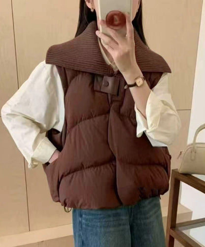 ニット衿ショートダウンベスト