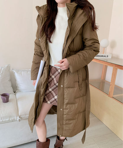 ウエストリボン付きロングダウンコート