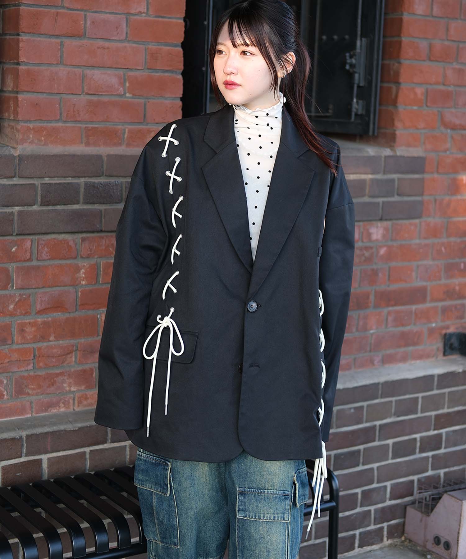 《予約販売》HOOK -original-　アシンメトリー編み上げテーラードジャケット