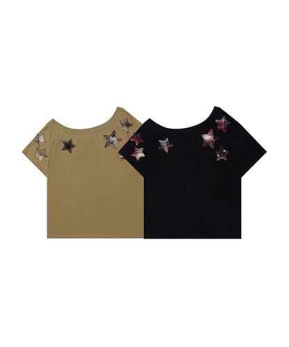 【HOOK】for girls チェックリボンスカーフ付きスターTシャツ (SS)