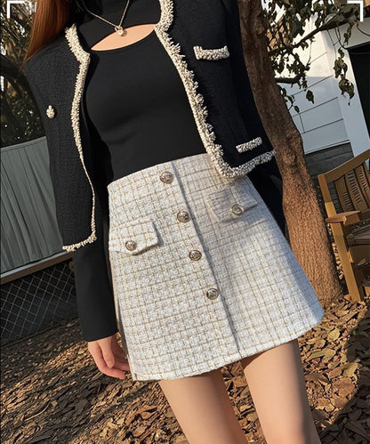 【Jasmine】ツイードフロントボタンミニスカート