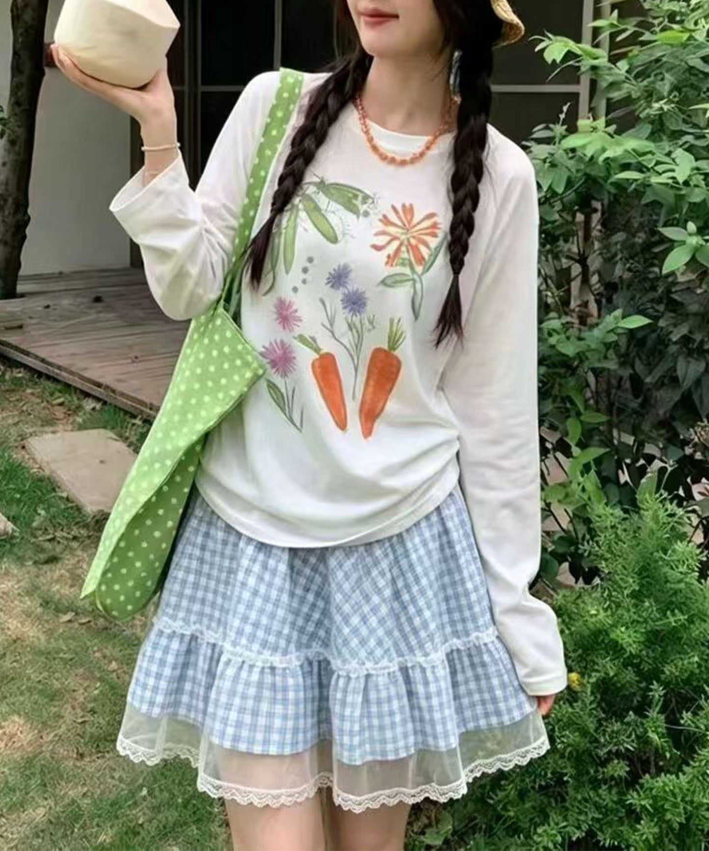 HOOK for girls　チュールレース 裾フリル チェックミニスカート