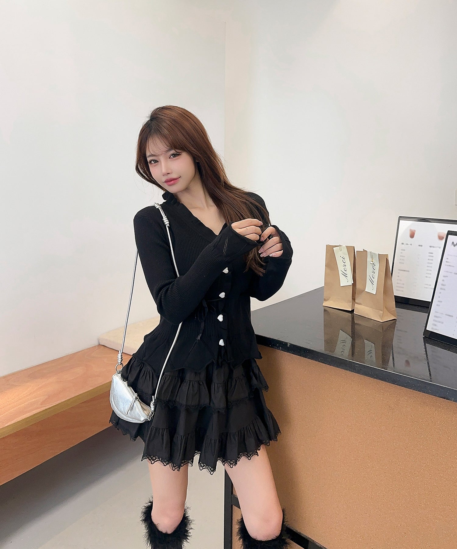 【Jasmine】リボンフリルショートカーディガン