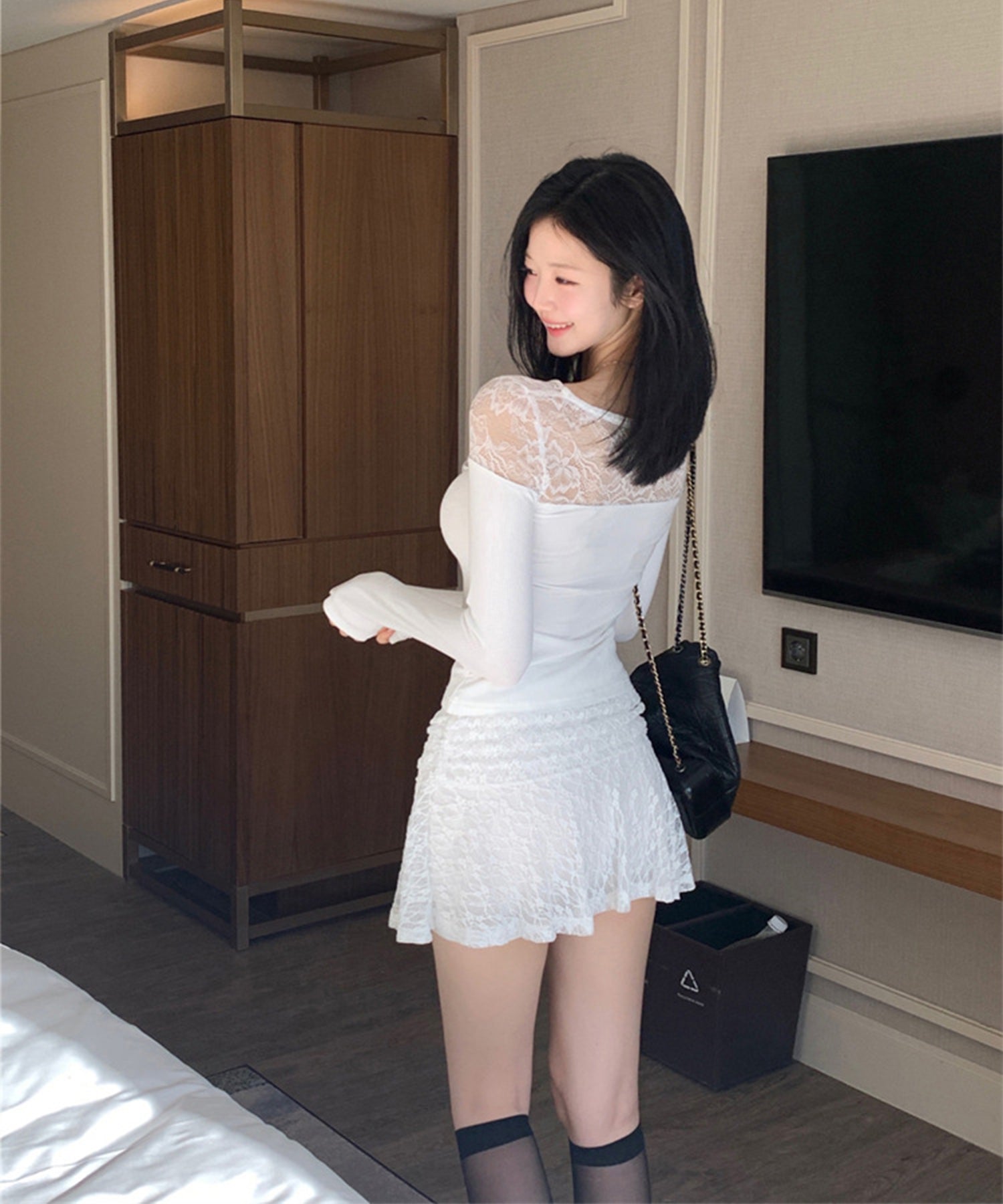 【Jasmine】レースドッキングスリムTシャツ