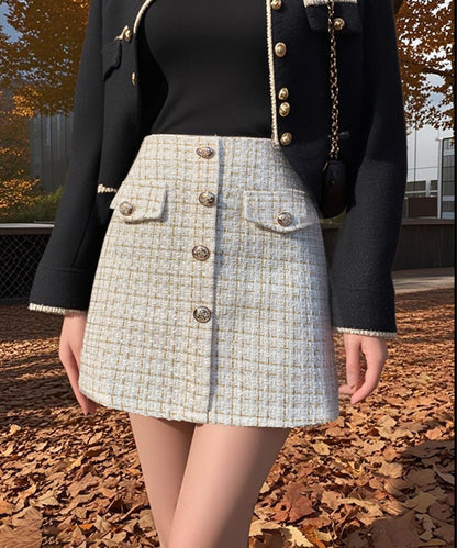 【Jasmine】ツイードフロントボタンミニスカート