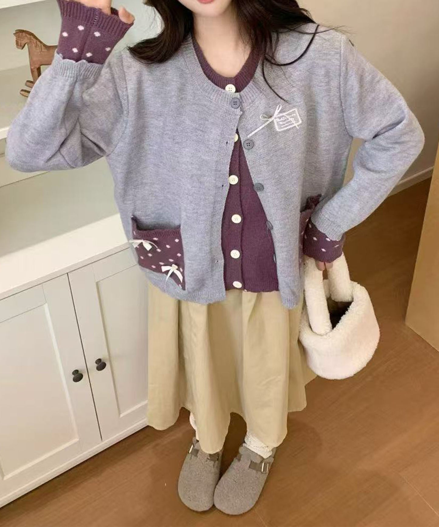 HOOK for girls　ドットポケット配色カーディガン