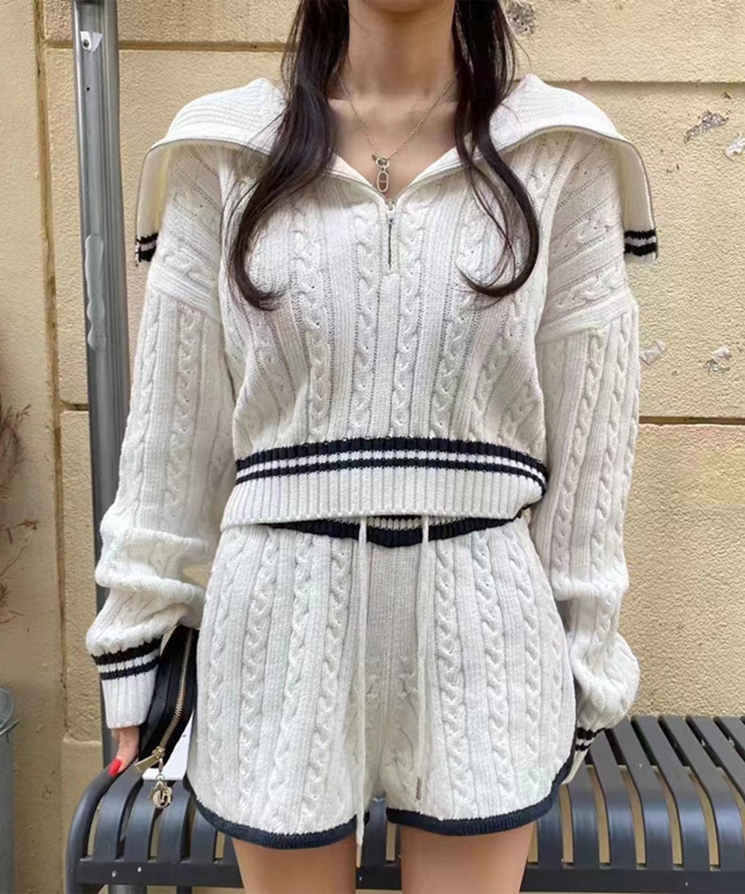 【Jasmine】ケーブル編みプルオーバー＋ショートパンツ