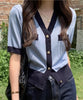 [Jasmine] Half-Sleeve Bi-Color Cardigan