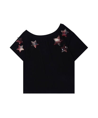 【HOOK】for girls チェックリボンスカーフ付きスターTシャツ (SS)