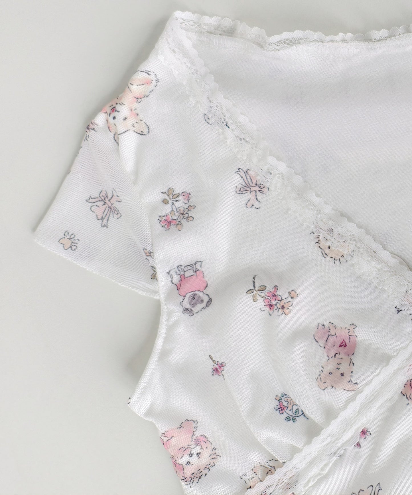 HOOK for girls　透かし編みレース切り替え半袖ニットTシャツ