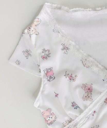 HOOK for girls　透かし編みレース切り替え半袖ニットTシャツ