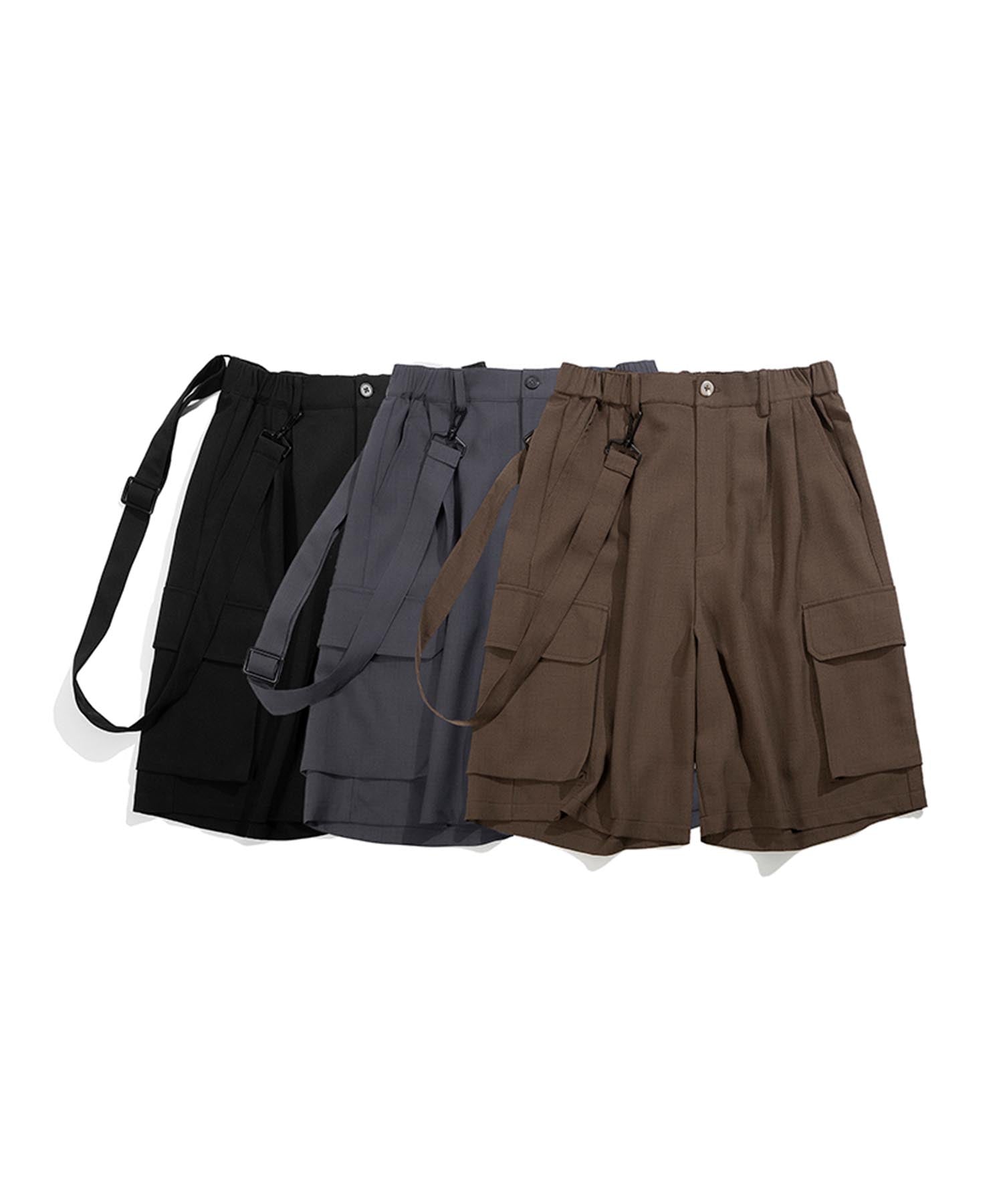 サスペンダー付きカーゴハーフパンツ