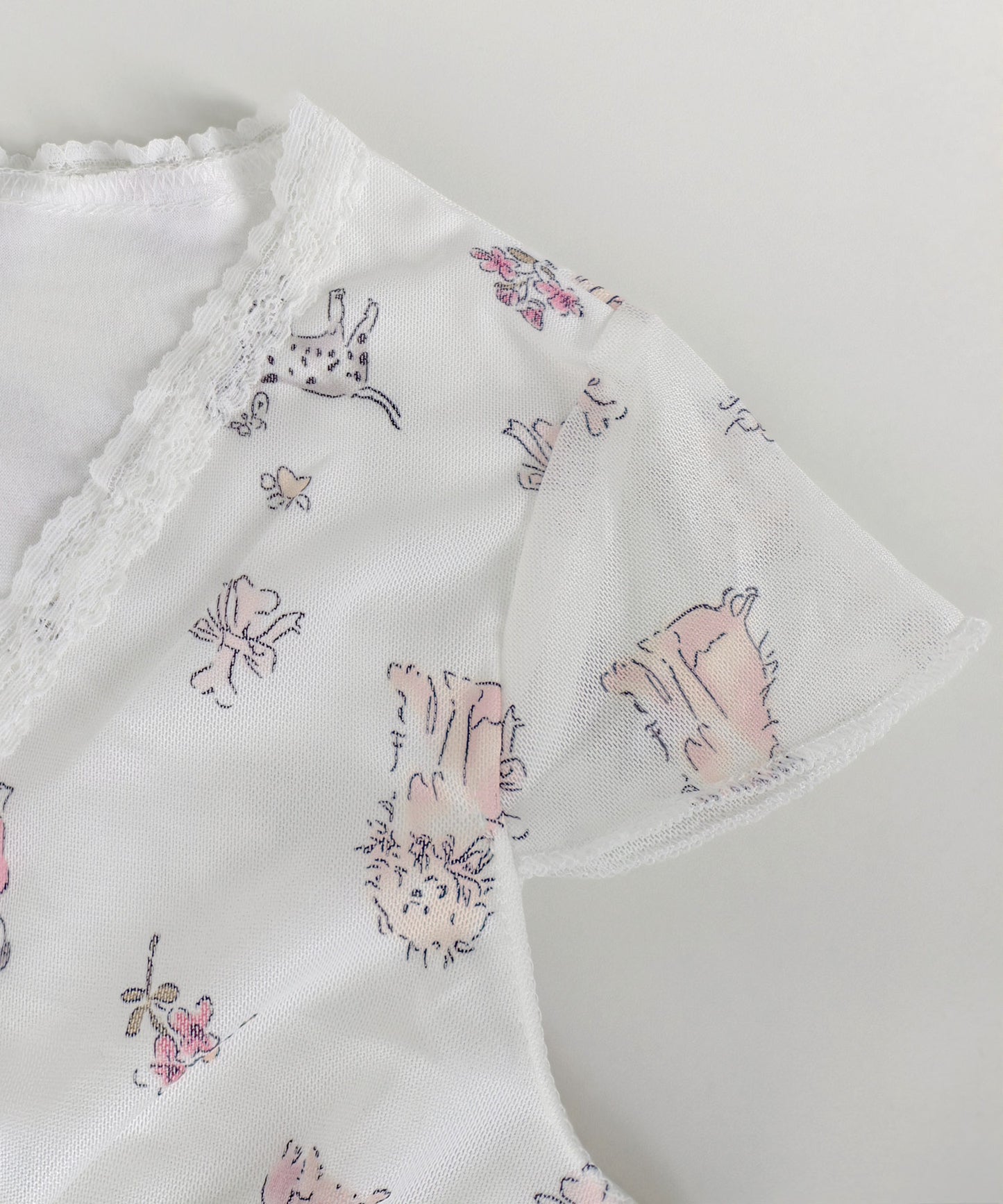 HOOK for girls　透かし編みレース切り替え半袖ニットTシャツ