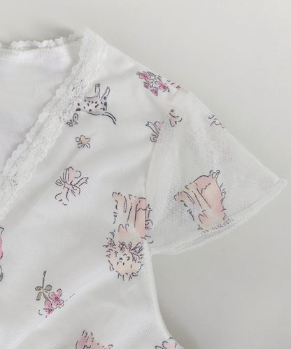 HOOK for girls　透かし編みレース切り替え半袖ニットTシャツ