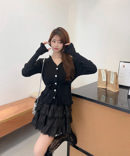 【Jasmine】リボンフリルショートカーディガン