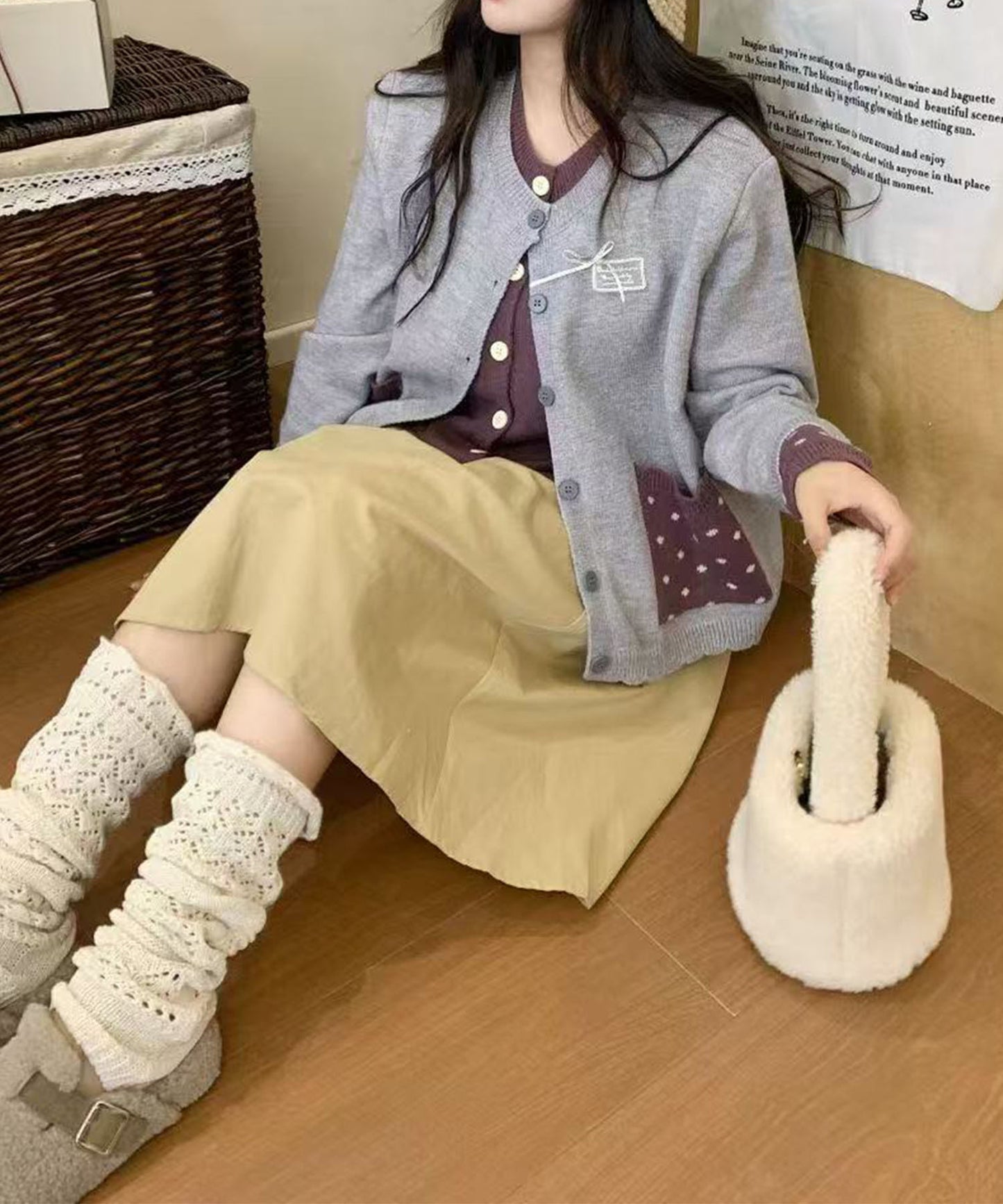 HOOK for girls　ドットポケット配色カーディガン