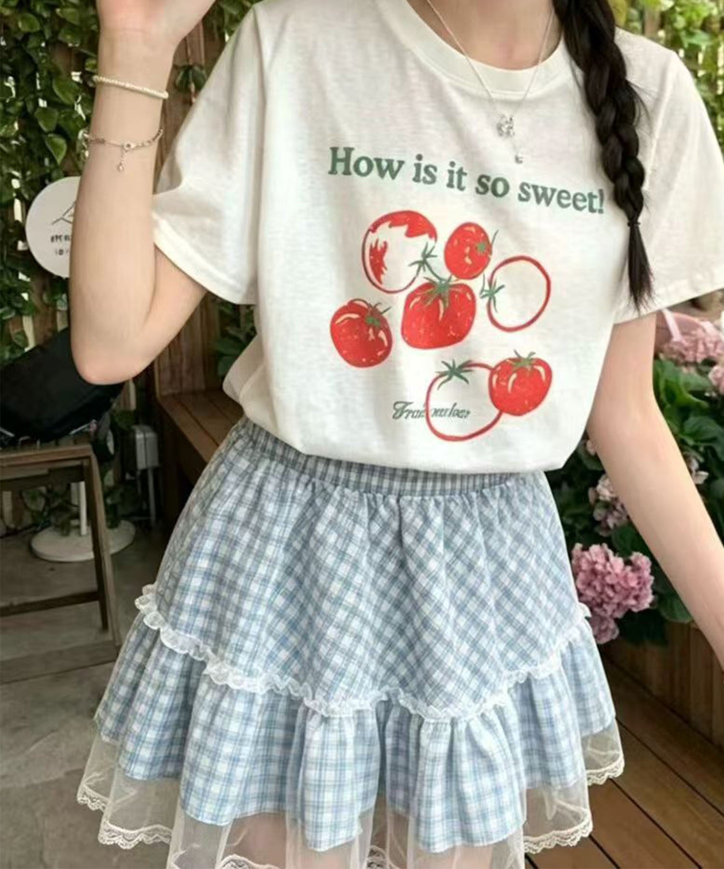 HOOK for girls　チュールレース 裾フリル チェックミニスカート