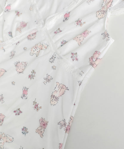 HOOK for girls　透かし編みレース切り替え半袖ニットTシャツ