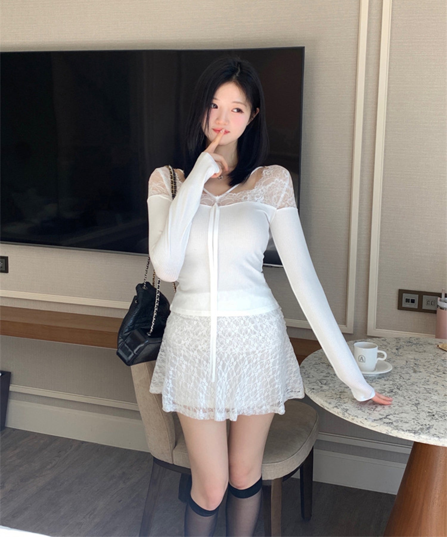 【Jasmine】レースドッキングスリムTシャツ