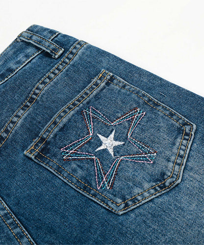 HOOK -select- 　スター刺繍デザイン ワイドデニムパンツ