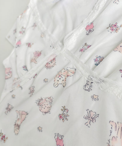 HOOK for girls　透かし編みレース切り替え半袖ニットTシャツ