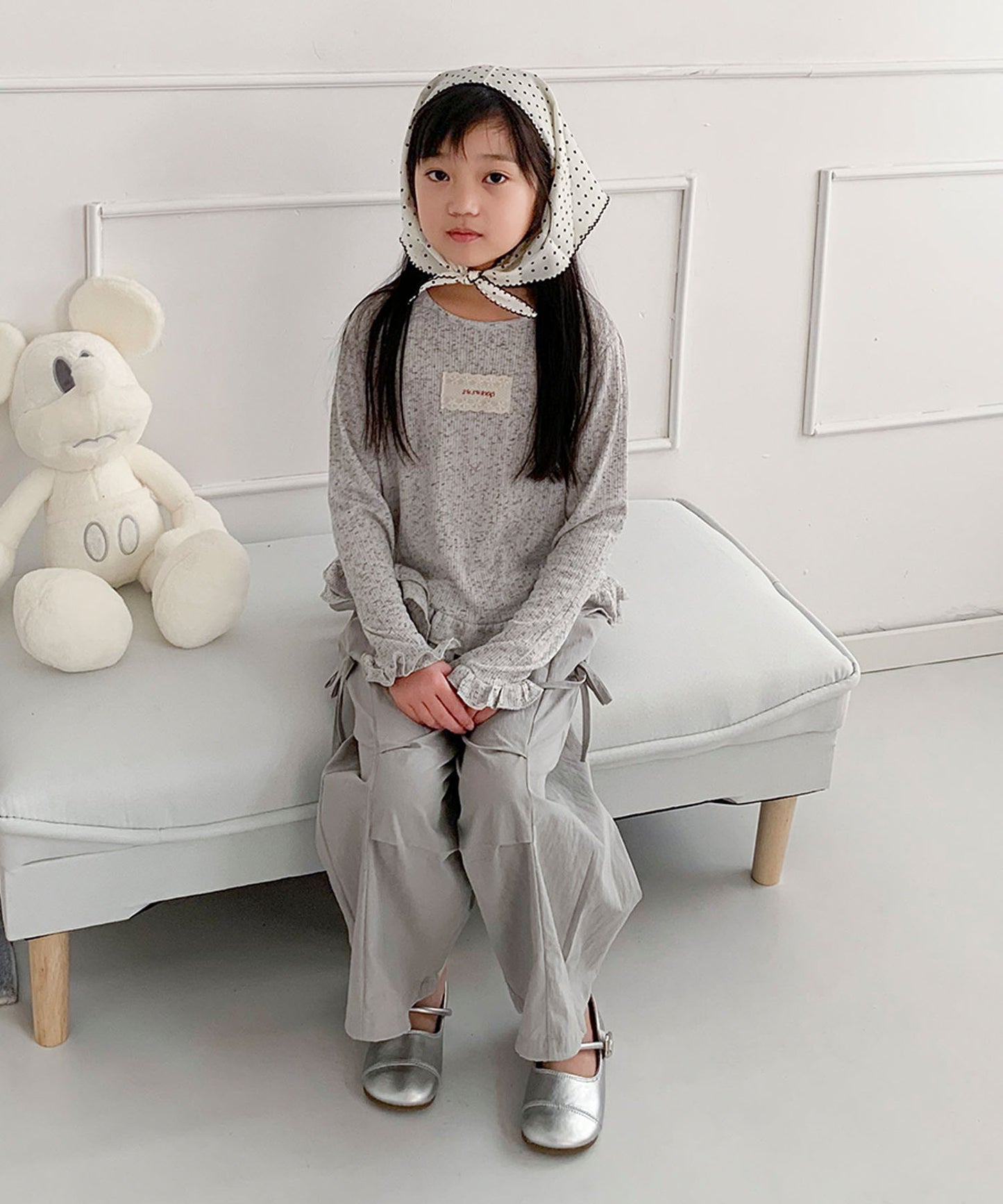 【aimoha-KIDS-】キッズ　サイドリボンティアードワイドパンツ