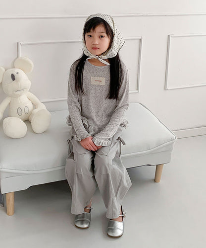 【aimoha-KIDS-】キッズ　サイドリボンティアードワイドパンツ