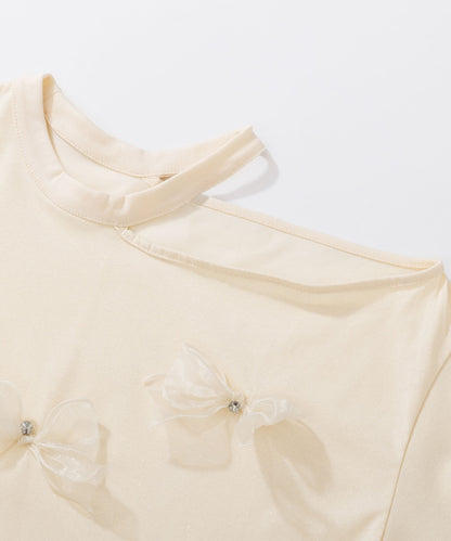 HOOK for girls　ワンショルダー半袖リボンTシャツ