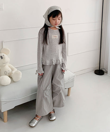 【aimoha-KIDS-】キッズ　サイドリボンティアードワイドパンツ