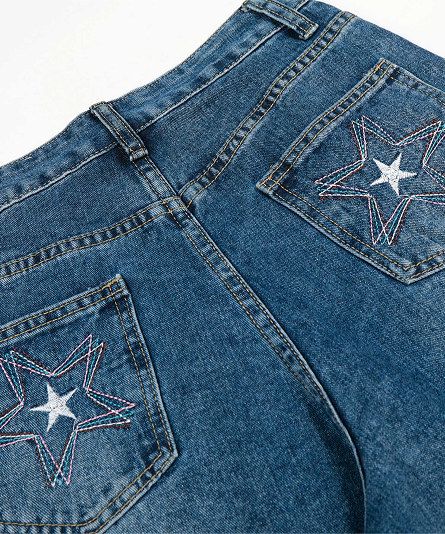 HOOK -select- 　スター刺繍デザイン ワイドデニムパンツ