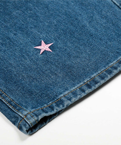 HOOK -select- 　スター刺繍デザイン ワイドデニムパンツ