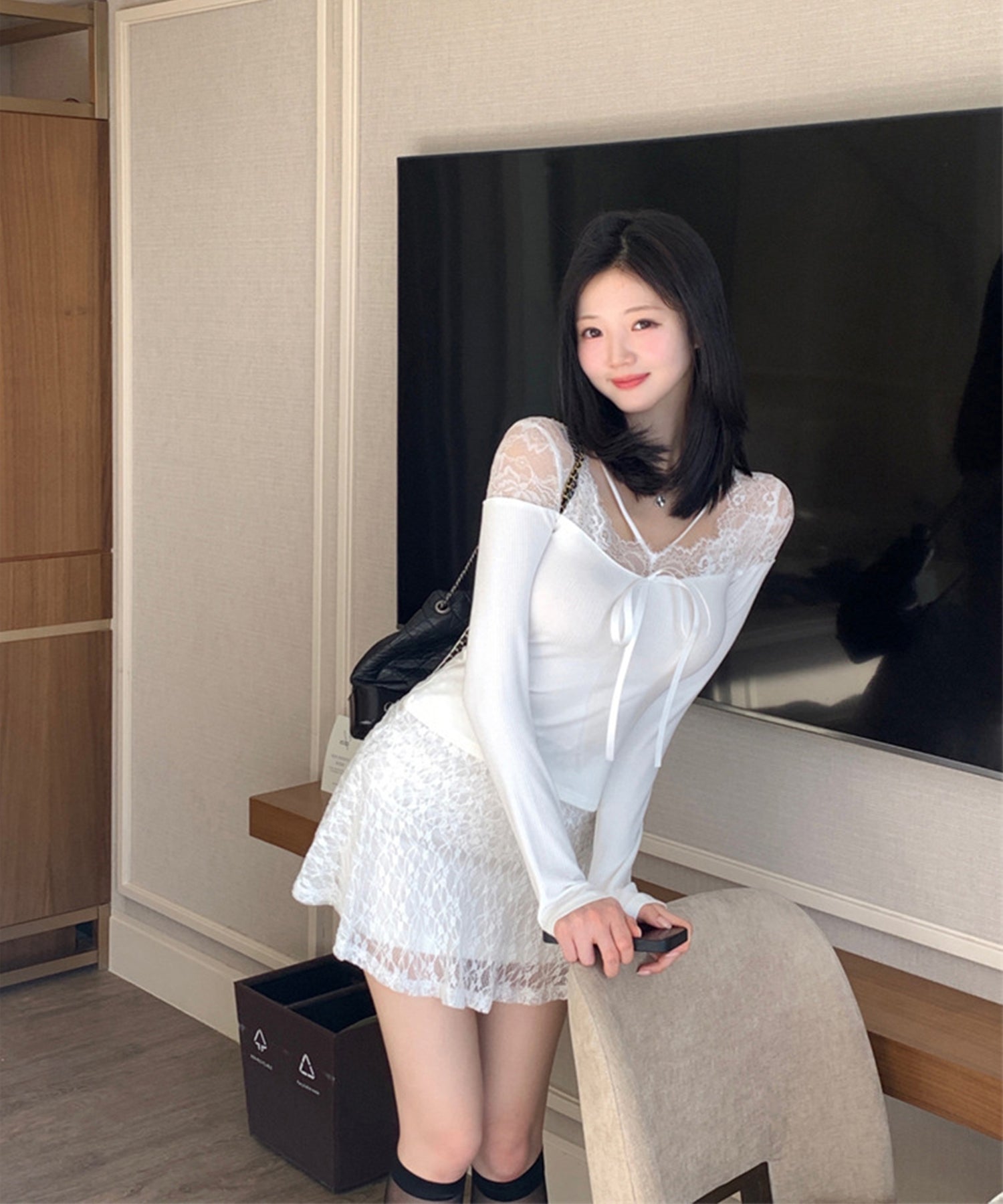 【Jasmine】レースドッキングスリムTシャツ