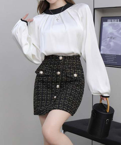 【Jasmine】ツイードフロントボタンミニスカート