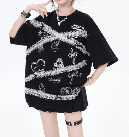 【HOOK】for girls レースリボンデザインTシャツ