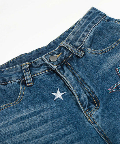 HOOK -select- 　スター刺繍デザイン ワイドデニムパンツ