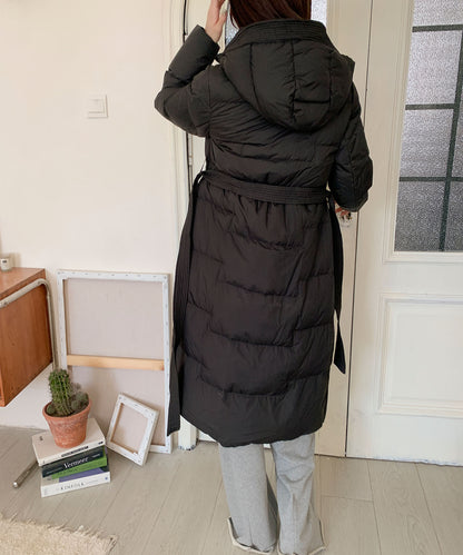 ウエストリボン付きロングダウンコート