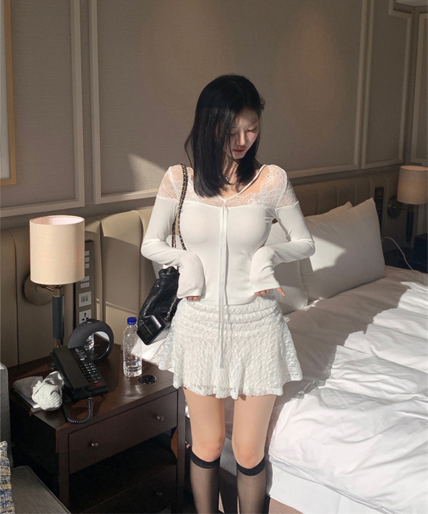 【Jasmine】レースドッキングスリムTシャツ