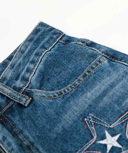 HOOK -select- 　スター刺繍デザイン ワイドデニムパンツ
