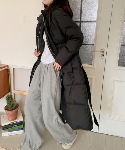 ウエストリボン付きロングダウンコート