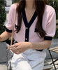[Jasmine] Half-Sleeve Bi-Color Cardigan