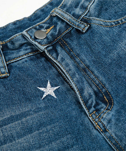 HOOK -select- 　スター刺繍デザイン ワイドデニムパンツ