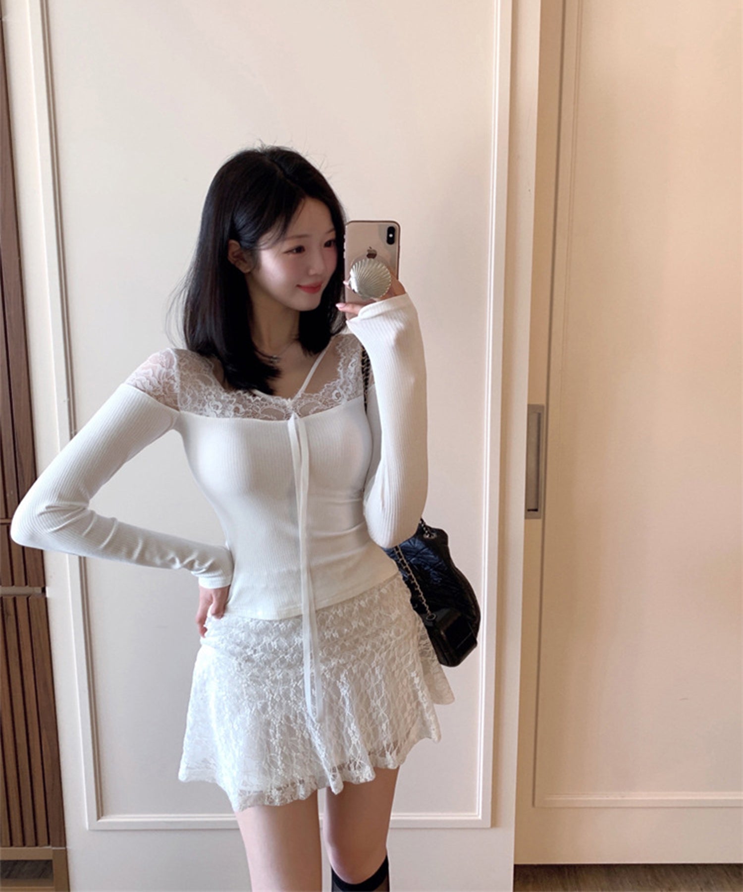 【Jasmine】レースドッキングスリムTシャツ