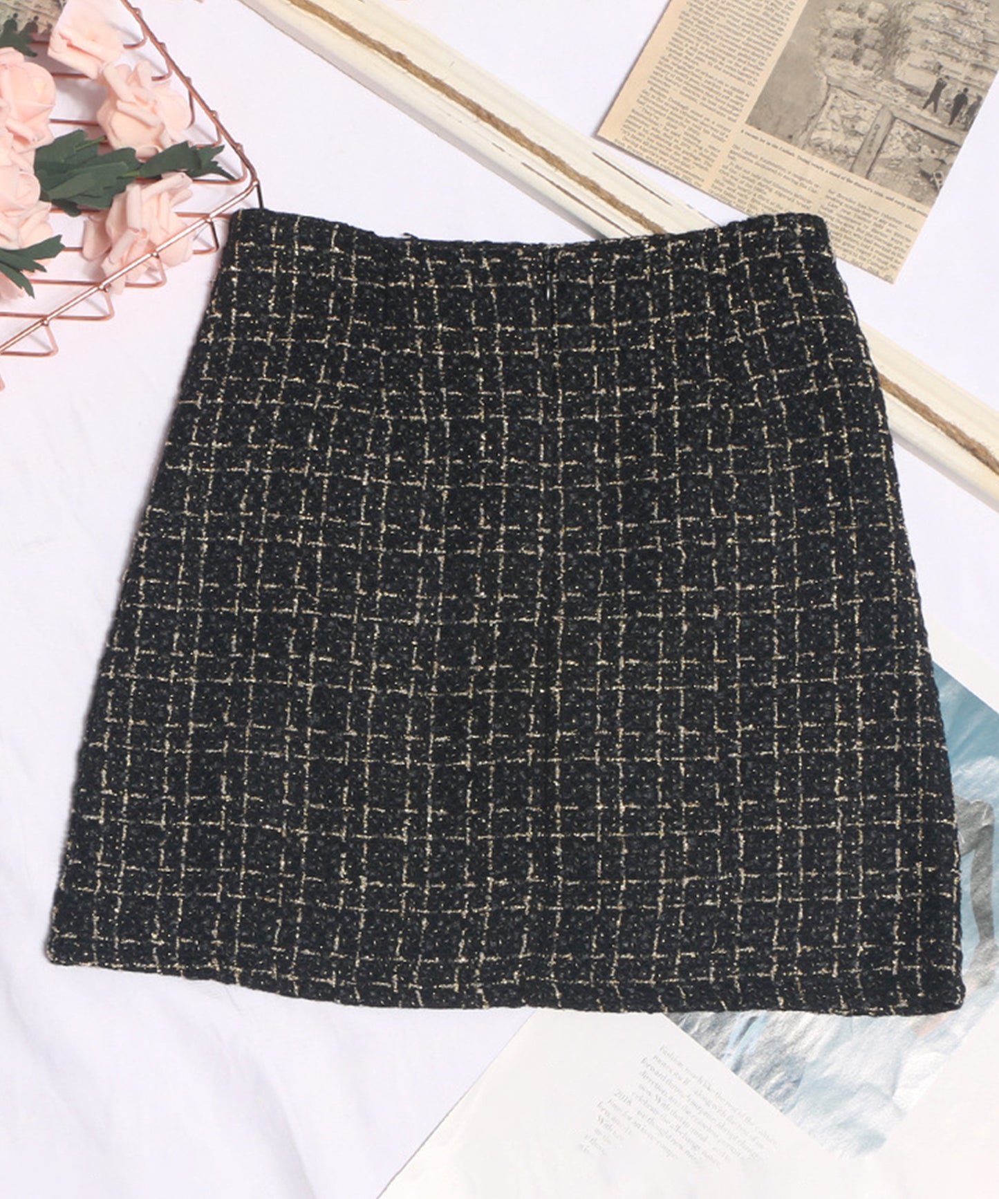 【Jasmine】ツイードフロントボタンミニスカート