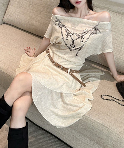 HOOK for girls　ベルト付き アシメヘム チェーンプリント ペプラム 半袖 Tシャツ (SS)