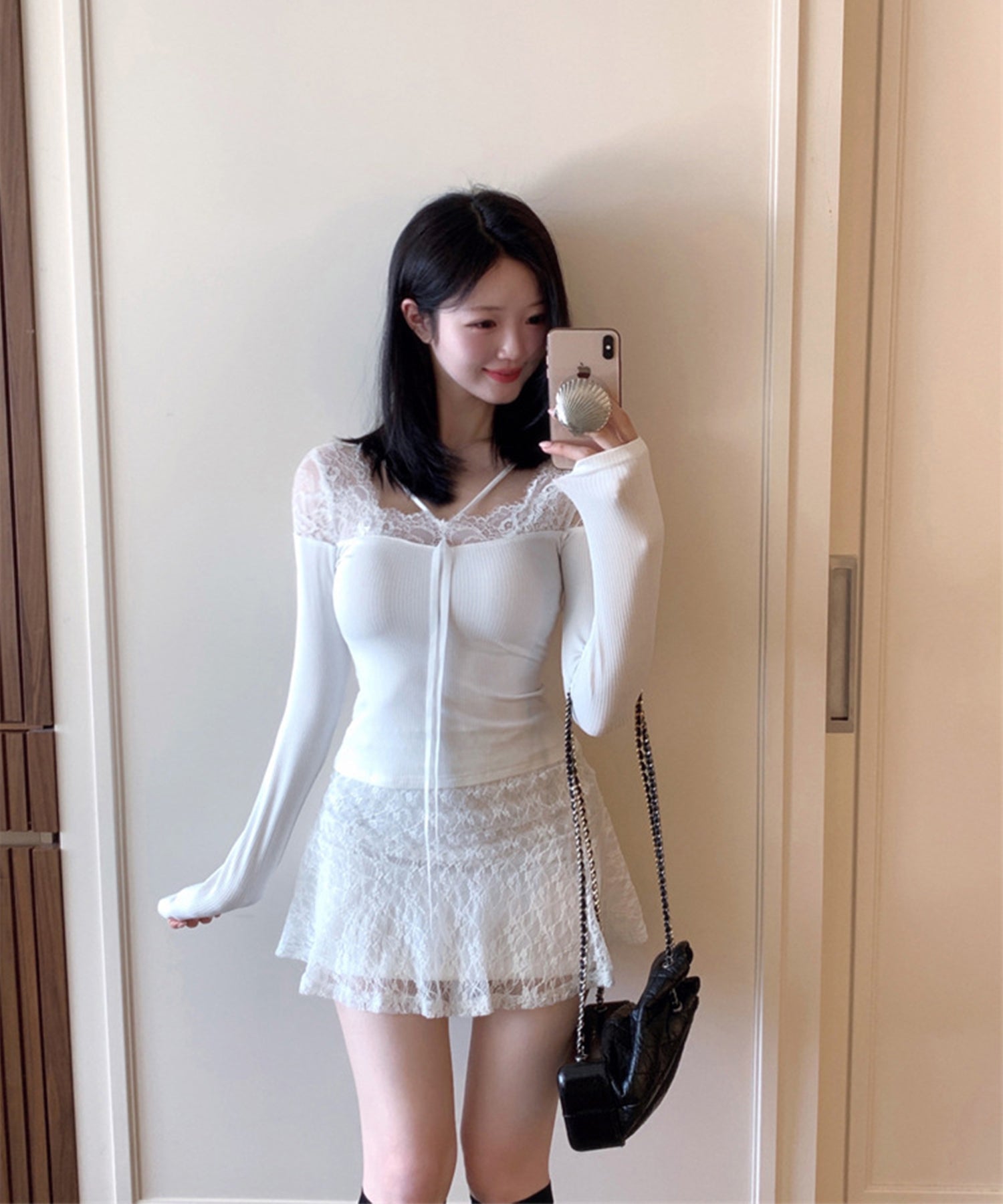 【Jasmine】レースドッキングスリムTシャツ